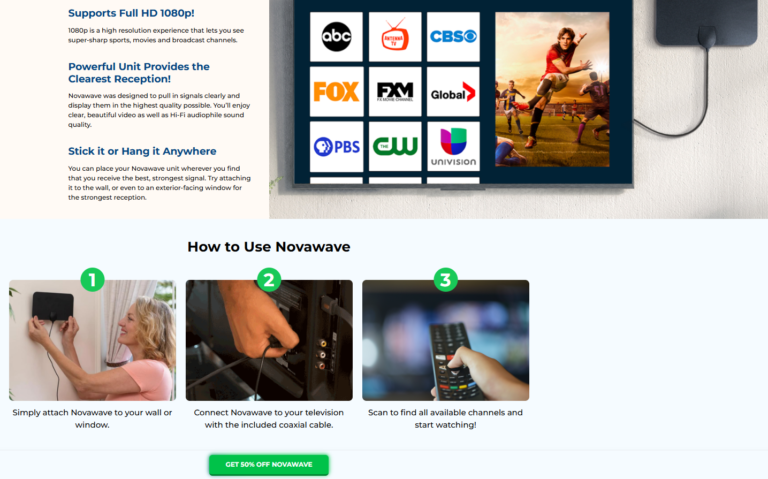 NovaWave TV Antenna HDTV Channels Watch FREE HDTV, Watch Beautiful High Definition Supports Full HD 1080p!