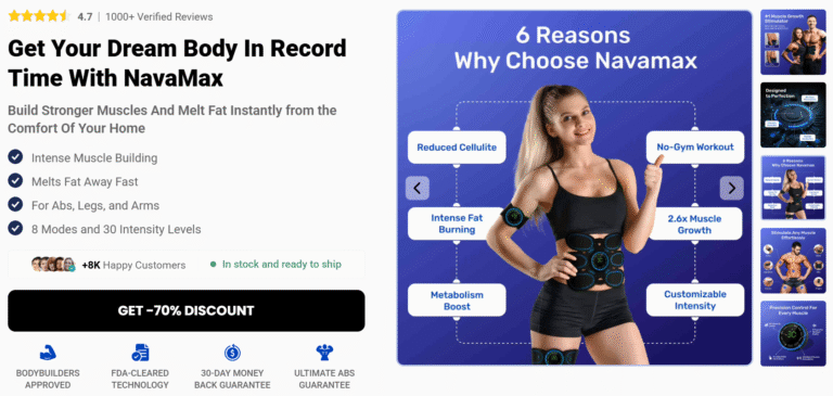 NavaMax Abs Stimulator Intense Muscle Building, For Abs, Legs, And Arms, And Get Your Dream Body Fast with NavaMax!